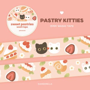 Sweet Pastries Kitty Washi Tape | Cute cat stationery masking tape | Kawaii washi tape korean stationery