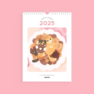 2025 Katzen Kalender | Wandkalender A4 Original Illustriert | Süßer Kawaii Briefpapier Monatsplaner