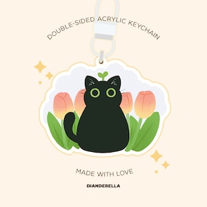 Cute Tulip Black Cat Acrylic Keychain - Cute Kawaii Kitty Charm
