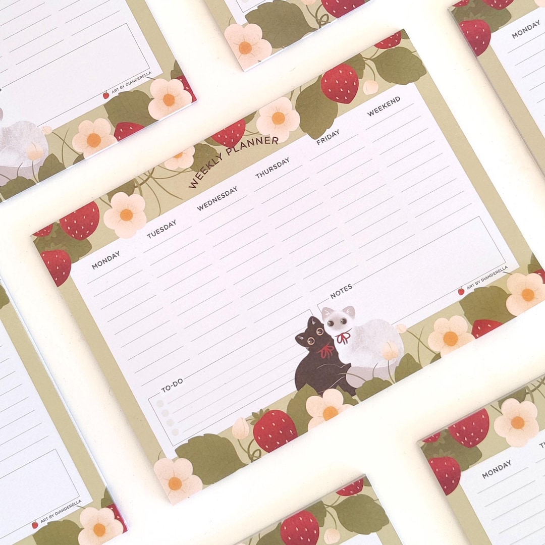Weekly Planner Cat Notepad | Cute Kawaii Korean Stationery Calendar - Etsy