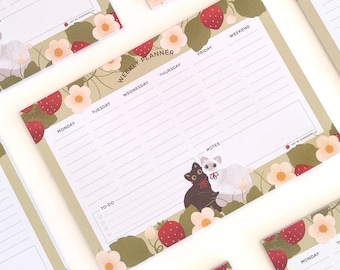 Weekly Planner Cat Notepad | Cute Kawaii Korean Stationery Calendar