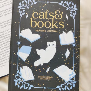 Cats & Books Reading Journal | Hardcover gold foil book journal | Bookish gift for books and cat lovers