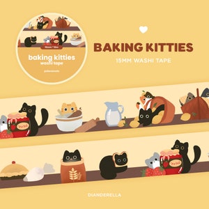 Katzen Washi Tape Backen | Süßes Katzen Masking Tape | Niedliches Washi Tape aus Schreibwaren