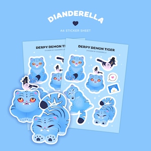 Derpy Demon Tiger Sticker Sheet | Kpop Demon Hunters Tiger and Bird | Bullet journal, penpal, planner stickers