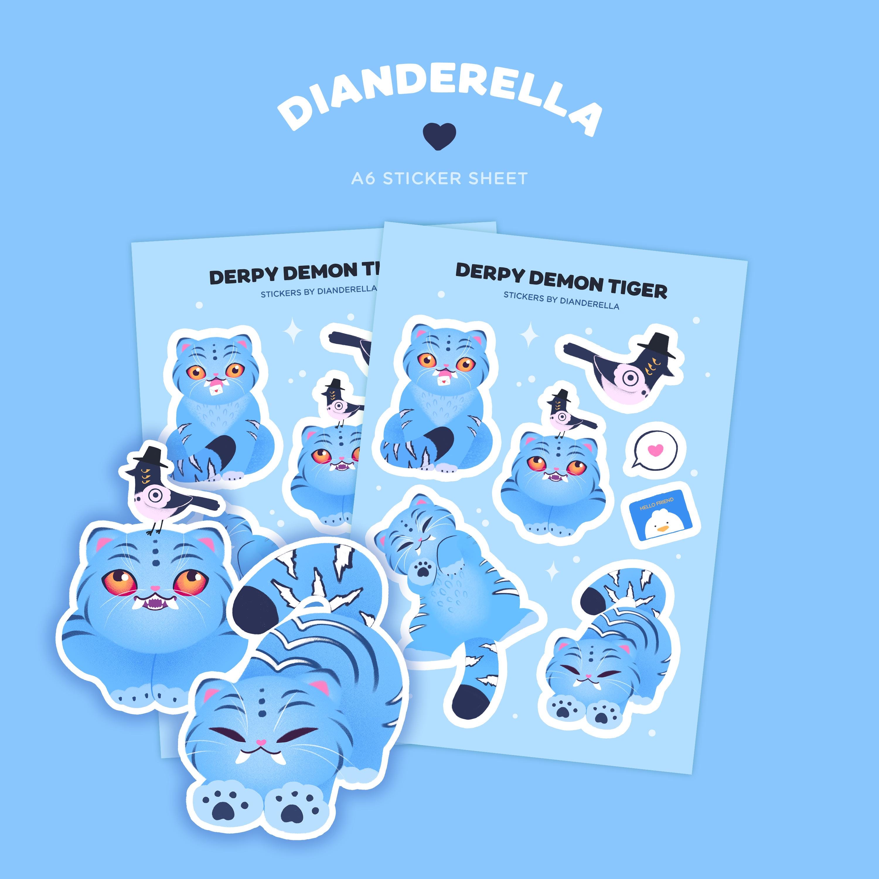 Stickervel Derpy Demon Tiger | Kpop demonenjagers tijger en vogel | Bullet journal, penvriend, plannerstickers