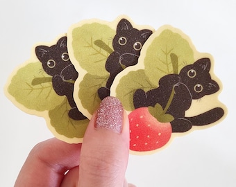 Strawberry Cat Sticker | Waterproof glitter sparkly sticker