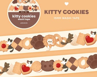 Cookie Kitties Washi Tape | Cute cat stationery masking tape | Kawaii washi tape korean stationery