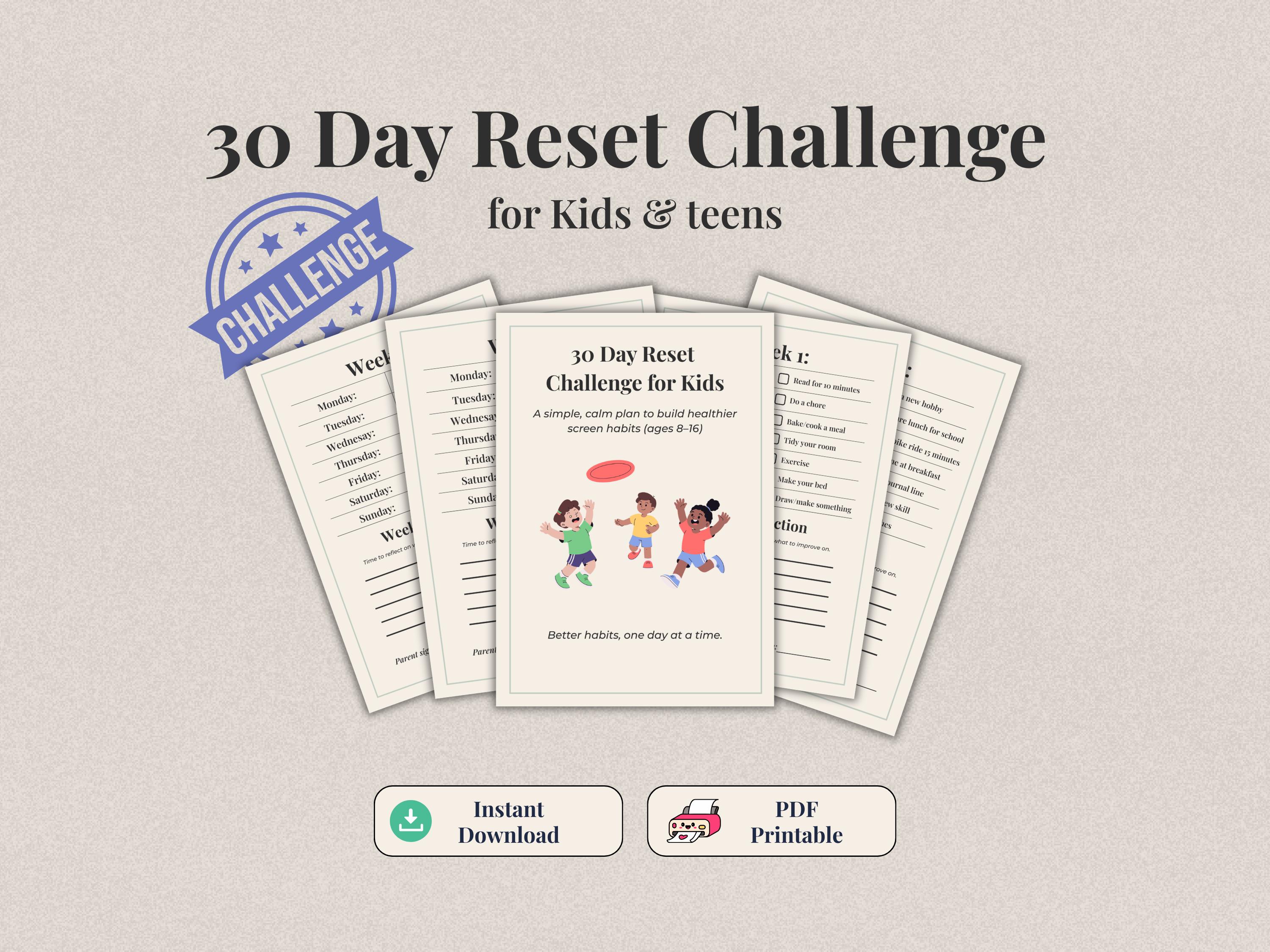 30 Day Screen Time Reset Printable | Kids & Teens Digital Detox Planner ...