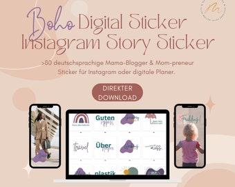 82 Instagram Story Stickers - Boho Style Digital Stickers (German)