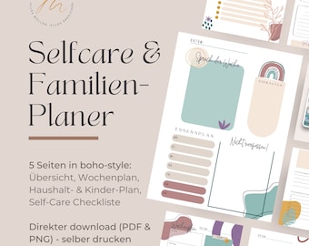 Self-Care & Family Planner Boho Style - 5 pages, PDF Download - Print at Home Self-care planner and family weekly planner to combat mental load