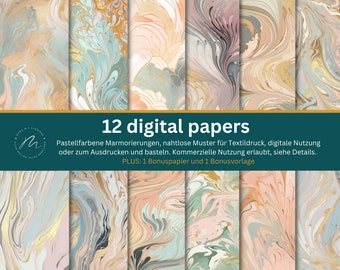 Pastel Marble - 12 Digital Papers - Seamless patterns, direct download, commercial use allowed