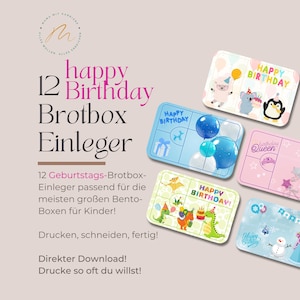 Brotboxeinleger „Happy Birthday“ - 12 Inlays für MyVesperbox, Schmatzfatz, Bumpli & Co zum Geburtstag für Kinder und Jugendliche