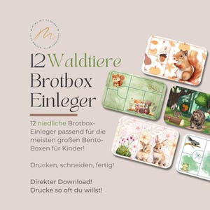 Insertos para lonchera "Animales del bosque": 12 insertos para MyVesperbox, Schmatzfatz, Bumpli & Co. con animales del bosque: oso, zorro, liebre, ciervo, lobo.