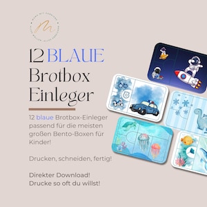 "BLÅ" lunchlådeinsatser - 12 insatser för MyVesperbox, Schmatzfatz, Bumpli & Co. för fans av polis, astronauter och undervattensvärldar