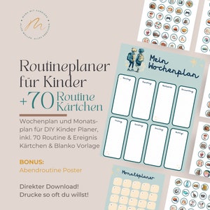 Planejador semanal infantil - planejador de rotina semanal e mensal, incluindo 70 modelos de cartão de rotina / evento - pôster BÔNUS - download (pdf, alemão)