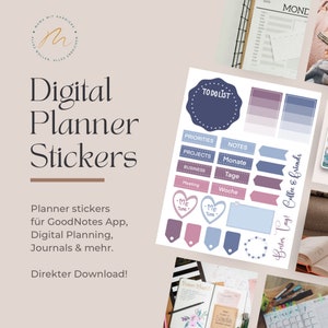 Digitala klistermärken - Lila listor och taggar - Förbeskurna - GoodNotes digital planerare och Instagram-klistermärken