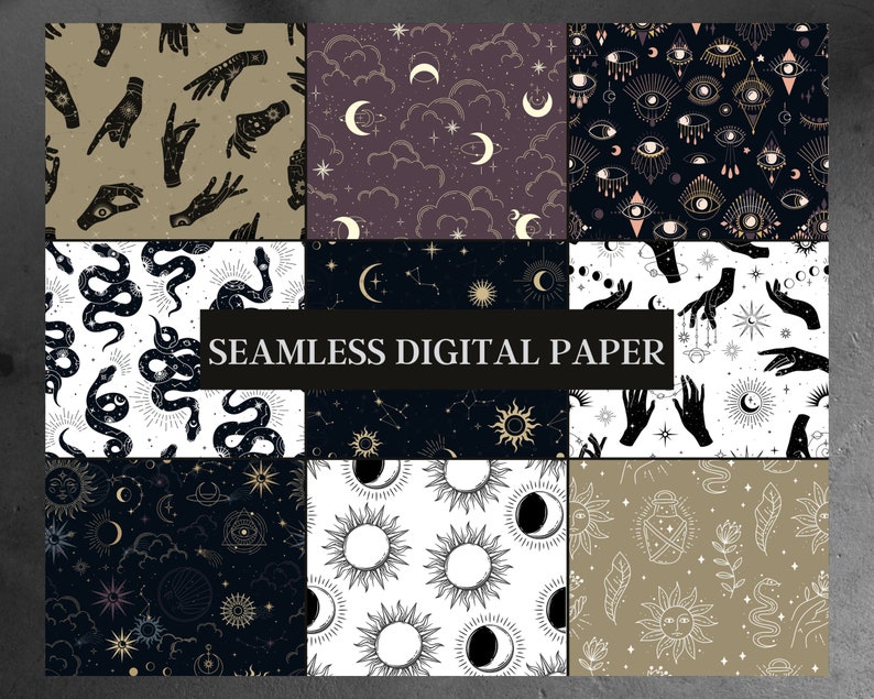 10 Magic Seamless Patterns. Witchcraft Digital Papers Astrology ...