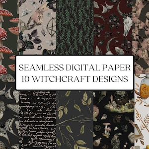 10 Witchcraft Seamless Patterns 300 dpi. Scrapbook decor Magic Digital papers. Mystical Witchy background. Esoteric Repeat Printable Paper
