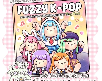 Fuzzy Kpop Malbuch, 15+ mutige und einfache Malseiten, niedliches Idol Tierszenen entspannend für Erwachsene, printable PDF