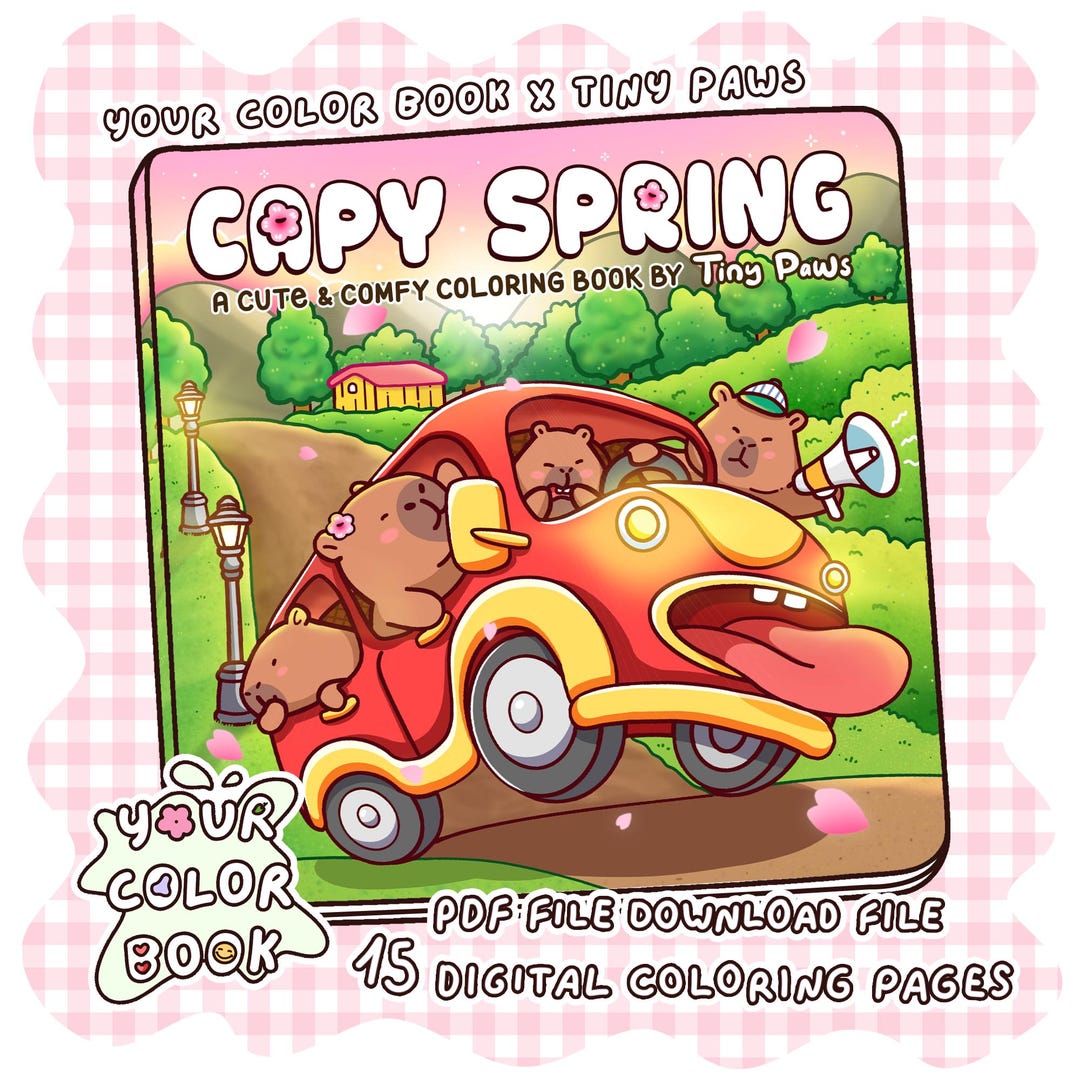 Spring Capybara Printable Capy Spring Coloring Book, 15+ Bold and Easy Coloring Pages, Funny ...
