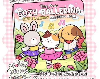 Gemütliches Ballerina-Malbuch, 15+ mutige und einfache Malseiten, Tierballetcore-Szene, entspannend für Erwachsene, printable PDF