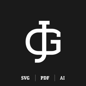 Interlocking GJ / JG Monogram | Initial J & Initial G Slab Serif | Digital Monogram SVG | Instant Download