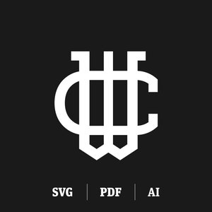 May include: White monogram logo with the letters WC intertwined. The logo is on a black background.