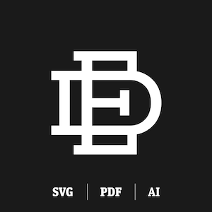 May include: A white monogram logo featuring the letters "ED" interwoven. The logo is set against a black backdrop.