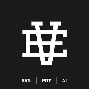 May include: A white monogram logo with the letters "EV" stacked on top of each other. The letters are in a bold, sans-serif font and are surrounded by a square frame.