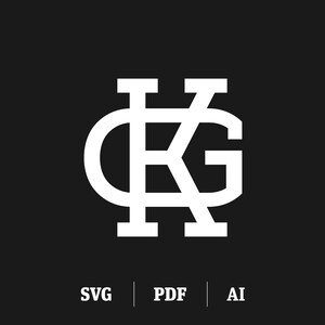 May include: A white monogram logo with the letters "KG" intertwined. The letters are in a bold, sans-serif font.