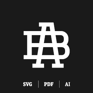 May include: A white monogram logo with the letters "AB" intertwined. The letters are in a bold, sans-serif font.