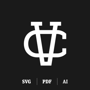May include: A white monogram logo with the letters "VC" intertwined. The letters are in a bold, sans-serif font.