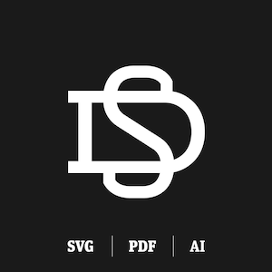 Könnte beinhalten: Weißes Monogramm-Logo mit den ineinander verschlungenen Buchstaben "DS". Das Logo befindet sich auf einem schwarzen Hintergrund. Die Buchstaben sind in einer fetten, serifenlosen Schriftart.