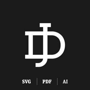 May include: White monogram logo with the letters "DJ" intertwined. The letters are in a bold, sans-serif font.