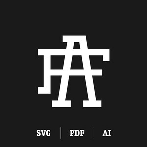 Puede incluir: Un logotipo blanco con las letras "FA" entrelazadas. Las letras están en una fuente en negrita, sin serif.