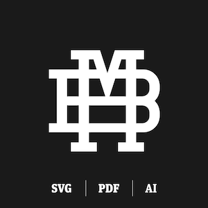 May include: White monogram logo with the letters "MB" intertwined. The letters are in a bold, sans-serif font.