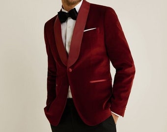 Men's Maroon Velvet Jacket Party Jacket Dinner Hosting Jacket Luxury Elegant Slim fit Comfortable Wear Wedding Jacket