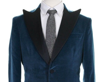 Men's Blue velvet jacket wedding jacket Dinner coat comfortable slim fit jacket