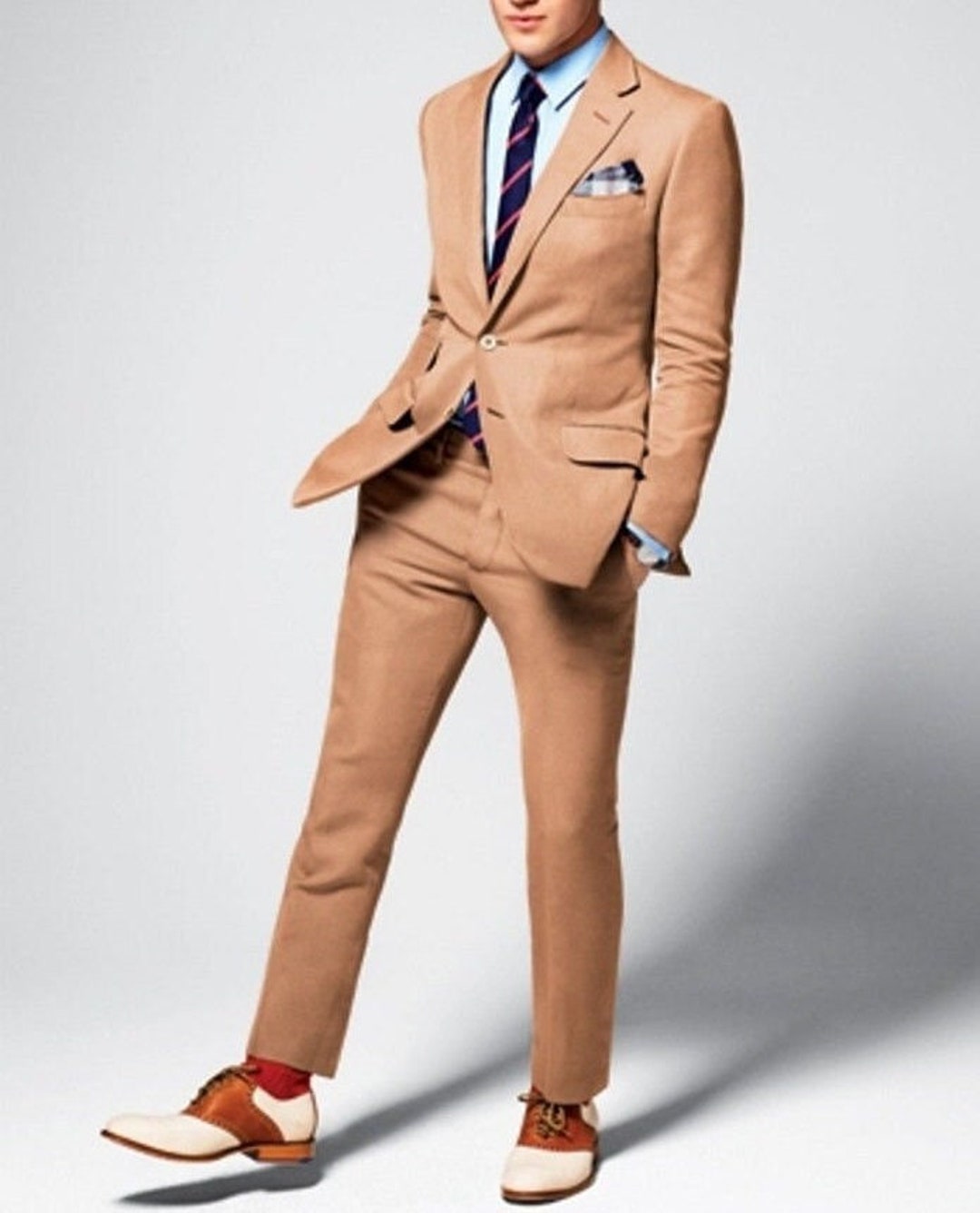 Formal Brown Slim Fit Men's Suits 2 Pieces Solid Color Wedding Suit