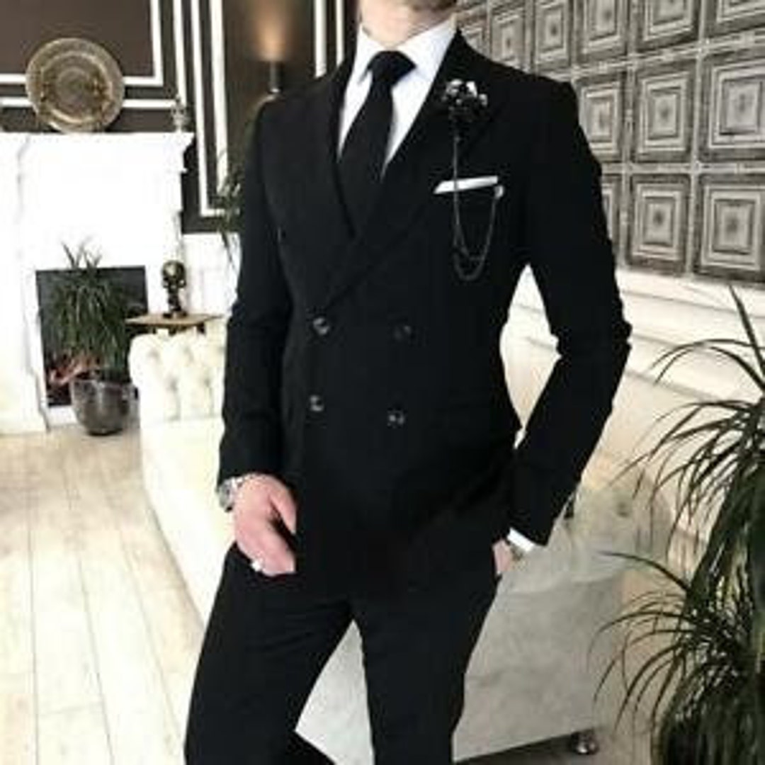 Men's Double Breasted Suits Black Suit Special Party Wear Slim Fit