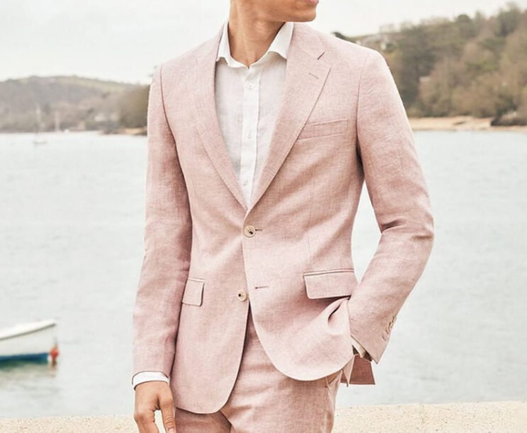 Men's Pink Linen Suits Wedding Suit Party Wear Pink Suit Dinner Two