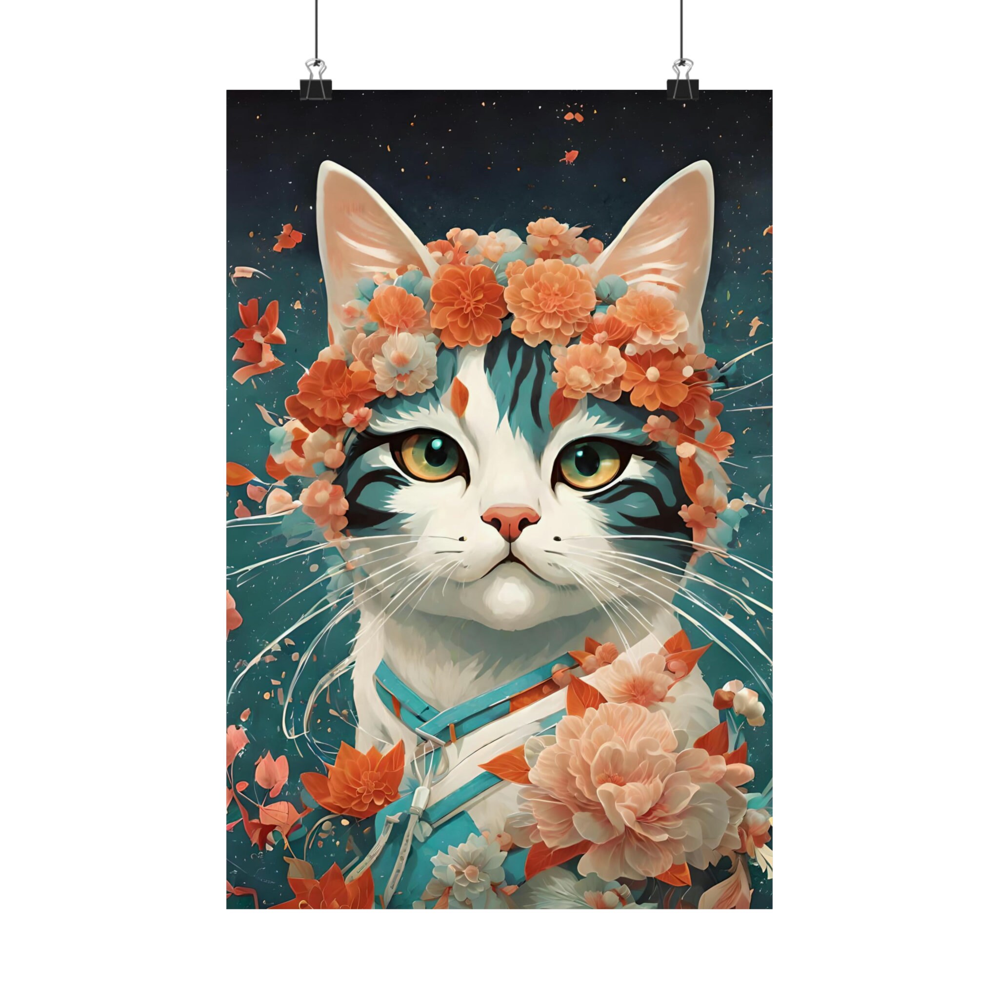 Discover Floral Kitten Japanese Premium Matte Vertical Poster