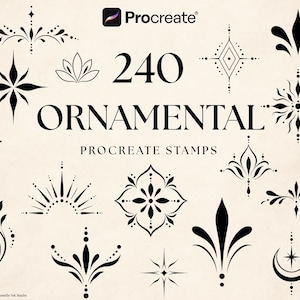 240 Small Ornamental Tattoo Procreate Stamps, Fineline Ornament Tattoo Brushes, Decorative Tattoo Design Set