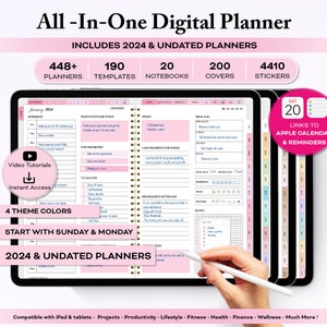 digital planner 2024, goodnotes planner, ipad planner, dated digital planner, pink digital journal, daily planner samsung, ADHD planner