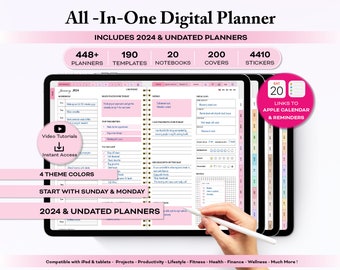 digitaler Planer 2024, Goodnotesplaner, Ipad Planer, datierter digitaler Planer, rosa digitales Journal, Tagesplaner Samsung, ADHS-Planer