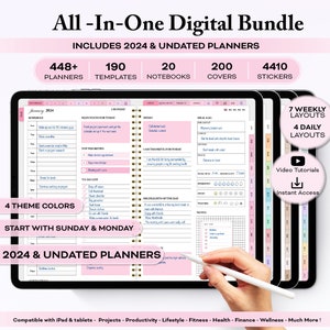2024 digital planner, dated digital planner, pink digital journal, goodnotes planner, ipad planner, daily notability template, ADHD planner