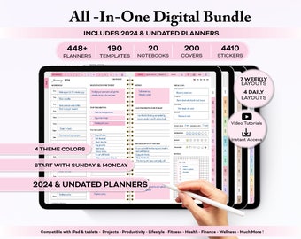 2024 digital planner, dated digital planner, pink digital journal, goodnotes planner, ipad planner, daily notability template, ADHD planner