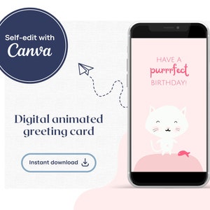 e-Carte d'anniversaire de chat animée | Personnaliser le message pour mobile