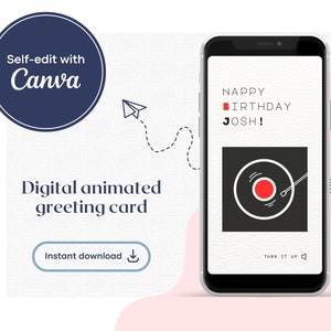 Plattenspieler Geburtstag eCard mit Musik oder Sprachnachricht