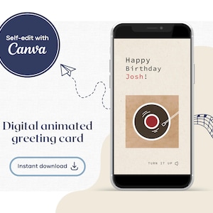Tarjeta electrónica de cumpleaños de vinilo con música / Saludo digital / Añadir canción MP3